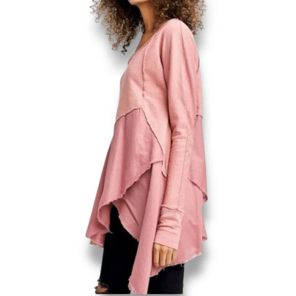 We The Free Coming In Hot Long Sleeve Tunic Trapeze Hem V Neck Oversized Size S - Picture 6 of 13